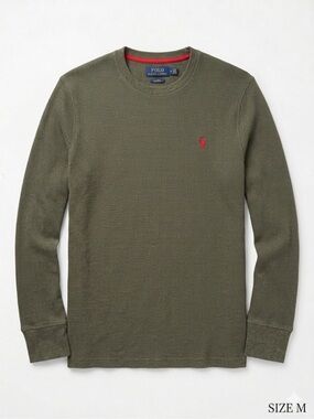 Medium Polo Ralph Lauren Olive Waffle Knit Crewneck with Red Pony